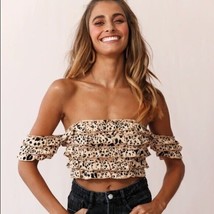 Selfie LeslieTigerlily Tiered Frill Off The Shoulder Top Leopard Size Large NWT - £13.91 GBP