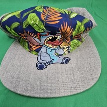 Disney Lilo &amp; Stitch Hawaiian Stitch Cap Snapback Hat Gray Floral Embroidered - £9.44 GBP