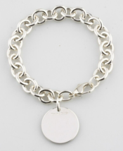 Tiffany &amp; Co. Sterling Silver Blank Round Tag Charm Bracelet 7.5&quot; - £252.48 GBP