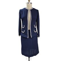 VTG Leslie Fay My Latest 2 pc Suit Boucle Poly Cardigan/Skirt Navy/White... - $85.00