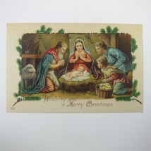 Christmas Postcard EAS Nativity Baby Jesus Mary Shepherds Lamb Embossed Antique - £11.78 GBP
