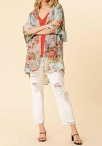 Umgee Sheer Ruffle Sleeve Floral Kimono Multi - $27.00