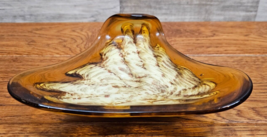 Murano Amber and White Art Glass Bowl 7&quot; - Heavy - Vintage Decor Abstract! - £15.19 GBP