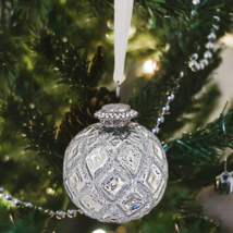 Sleigh Hill Trading Co Kugel Mercury Glass Style Ornaments Set 6 Silver Glitter - £40.59 GBP