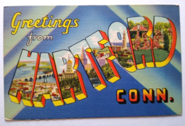 Greetings From Hartford Connecticut Postcard Large Big Letter 1941 Colou... - $10.91