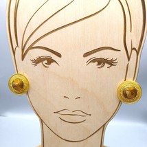 Chic Enamel Button Earrings, Vintage Gold Tone Clip Ons with Neutral Beige - £25.00 GBP