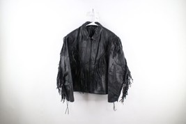 Vintage 90s Boho Chic Womens Large Distressed Heavyweight Fringed Leather Jacket - £86.80 GBP