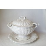 Red Cliff White Ironstone Large Wheat Soup Tureen with Ladle &amp; Underplate - £118.98 GBP