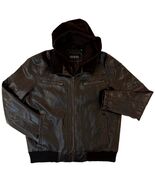 GUESS Men&#39;s Faux Leather Bomber/Flight Jacket Brown XL Hooded Zip-Out In... - $39.99