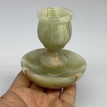 277g, 3.1&quot;x1.5&quot;x2.9&quot;, Natural Green Onyx Candle Holder Gemstone Hand Carved, B32 - £35.59 GBP
