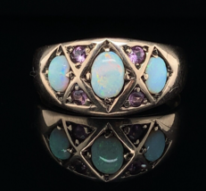 Victorian Opal 10k Yellow Gold Ring Jewelry with Purple Paste Stones (#J5941) - £542.08 GBP