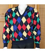 Pringle Argyle Sweater Mens L Preppy Cotton Heavyweight V Neck Preppy Ho... - $52.49 CAD