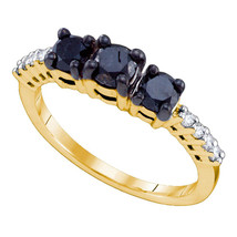 10k Yellow Gold Black Diamond 3-stone Bridal Engagement Wedding Ring 1.0... - $400.00