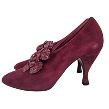 80s Deco VTG Sacha London Heroic Bordeaux Suede Pump Leather Applique 7.5  - $87.32