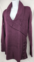Venus Pullover Sweater Womens Medium Dark Purple Shawl Collar Side Laces Y77517 - £21.58 GBP