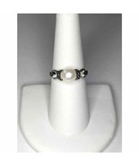 TESTED VTG Marcasite & Genuine Pearl 925 Stamped Sterling Silver Ring US Size 7 - £52.47 GBP