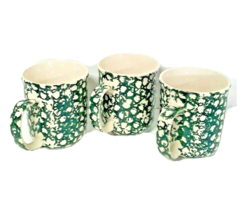  Coffee Mugs Cups Sponge Folk Craft Moose Country Green White Tienshan Set of 3 - £10.48 GBP