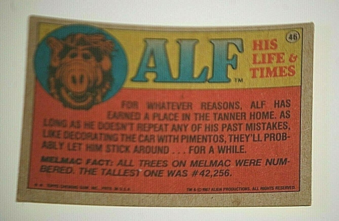 1987 Topps Alien Productions ALF #46 Non Sport Trading Card Alf TV Show  Item image 2