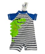 Wippete Swim Baby 0 6M One Piece Zip Up Dinosaur Blue Striped UPF 50 - $14.50 CAD