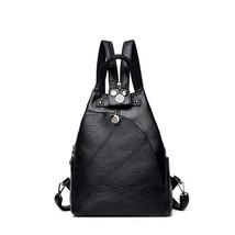 Sewing Thread Pattern PU Leather Bagpack for Women Simple Pure Color Shoulder Ba - £41.51 GBP