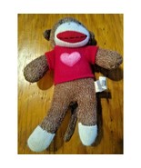 Dan Dee Collectors Choice 10&quot; Sock Monkey Plush Red Sweater Pink Heart - $8.86