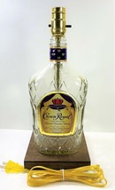 One Pair Crown Royal 1.75L Liquor Bar Bottle Table Lamps Lights With Wood Bases - $94.99