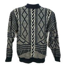 Permit Permit Sweater Mens M Vintage 90s Geometric Grandpa Slim Black - £18.89 GBP