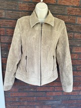 Style &amp; Co Beige Genuine Leather Jacket Medium Long Sleeve Front Zip Poc... - £37.64 GBP