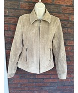 Style &amp; Co Beige Genuine Leather Jacket Medium Long Sleeve Front Zip Poc... - £37.19 GBP