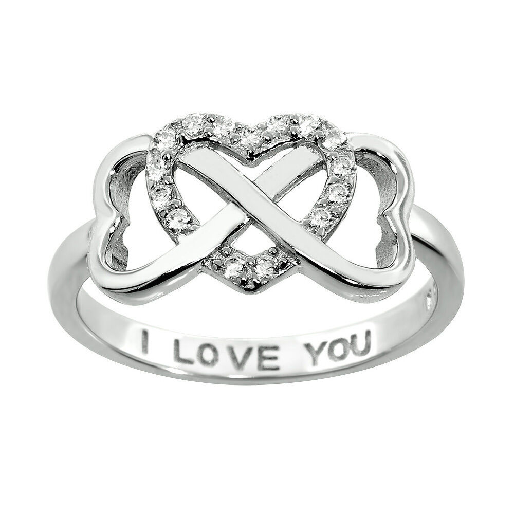 Primary image for Sterling Silver 14k White Gold Infinity Cubic Zirconia Heart I LOVE YOU RING