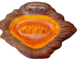 Vintage Treasure Craft Lava Red Orange Ashtray Washington Faux Wood Glaze - $8.09