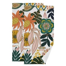 Boho Floral Hand Towels Set Of 2 Tropical Leaves Fingertip Towels Soft Kitchen D - £29.61 GBP