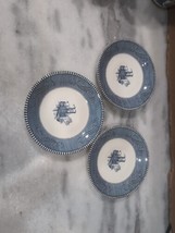 Royal China Currier &amp; Ives 6.25&quot; Blue Bread Plate Steam Boat Set of 3 Vi... - £11.68 GBP