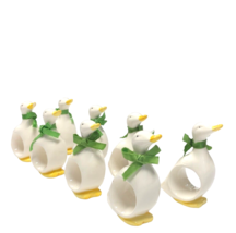 8 Vintage Ron Gordon Designs DUCK Napkin Rings White Green Bows 3.5 in tall - £29.09 GBP