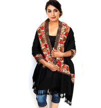 Women Aari Kashmir Stole Multi Color Flower Embroidered Wool Shawl Cashmere - £62.60 GBP