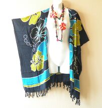 CB317 Blue Floral Cardigan Duster Kimono Open Front Jacket Cover up Top ... - $24.90