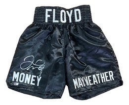 Floyd Mayweather Jr Signed Custom Black Money mayweather Boxing Trunks BAS ITP - £305.80 GBP