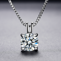 2Ct Round Cut Natural Moissanite Pendant Necklace 14K White Gold Plated Silver - $60.76