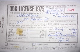 Vintage Dog License 1975 State Of MI Barry County Middleville - £1.59 GBP