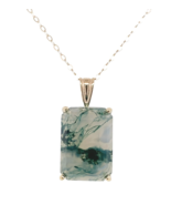 14k Yellow Gold 7.26 Carat Genuine Natural Moss Agate Pendant w/ Chain (... - $859.80 CAD