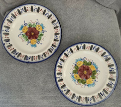 Pair Vintage Hand Painted Pierced Vestal Plates Blue Floral Portugal Wal... - $23.96