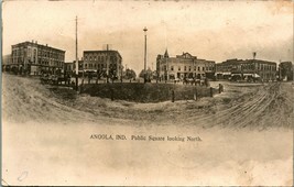 RPPC Public Square Looking North Wide Angle Angola Indiana IN 1909 Postcard C9 - £36.36 GBP