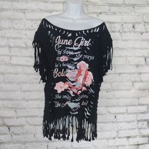 June Girl Shirt Womens Medium Black Fringe Distressed Slays Prays Like A Boss  - £17.29 GBP