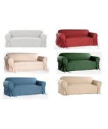 100% Cotton Washable Solid + Bow Tie Round Arm Slipcover Sofa Loveseat A... - $108.53 CAD+
