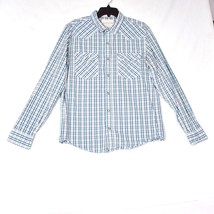 Aeropostale Western Pearl Snap Shirt Mens Med Long Sleeve White Blue Gray - $14.09