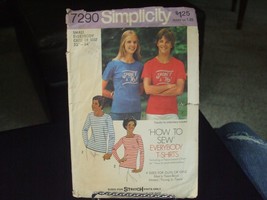 Simplicity 7290 Adult&#39;s Stretch Knit T-Shirt Pattern - Size S Bust 32-34 - $6.59