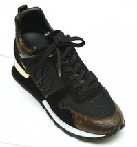 Louis Vuitton Sneakers Run Away Black Suede Monogram Gold Lace Up Trainer Sz 38 - £501.38 GBP