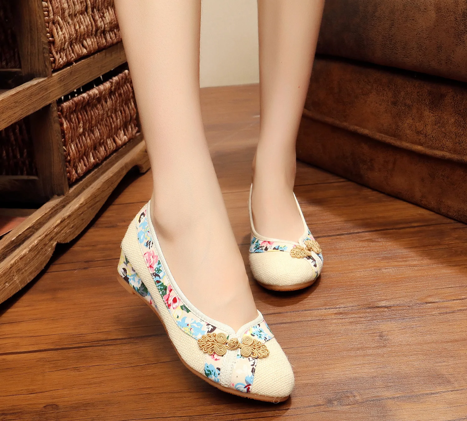 Summer Retro Style Shoes Women Old Pe Flats Chinese Flower Embroidery Canvas Lin - £132.25 GBP