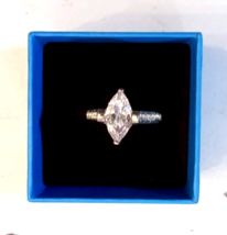 Marquise Crystal Rhinestone CZ Cocktail RING size 8 Silver Tone Band Gift Boxed - £15.73 GBP