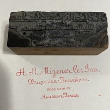 Vintage Printing Block H. R. Migener Co Draperies &amp; Furniture Houston Tx - £6.34 GBP